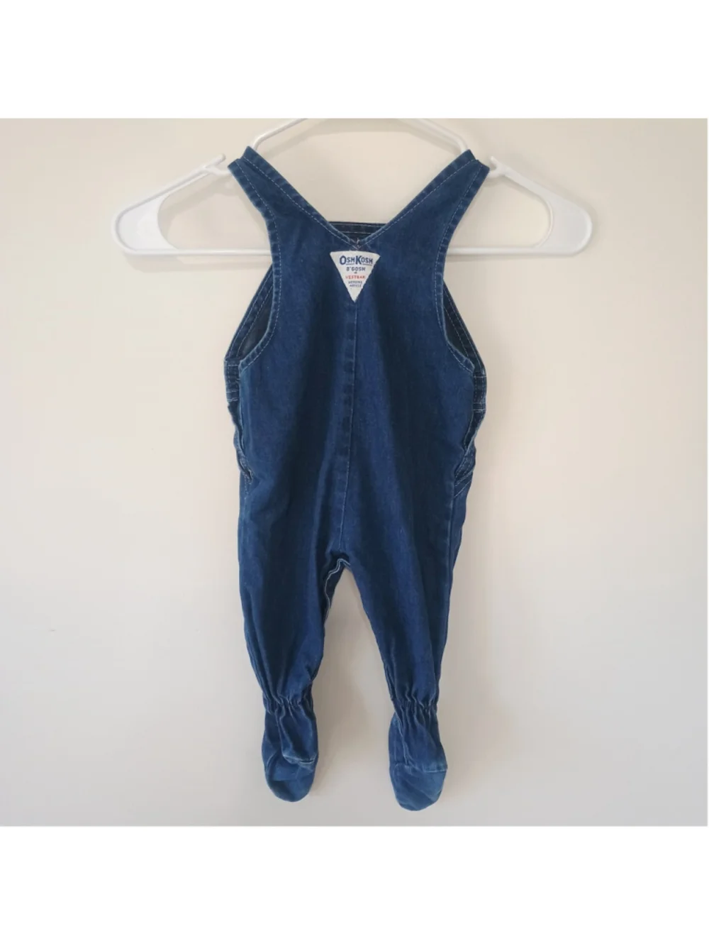 Vintage Oshkosh Blue Jean Denim Footed Bib Overalls Baby 6/9 Mos